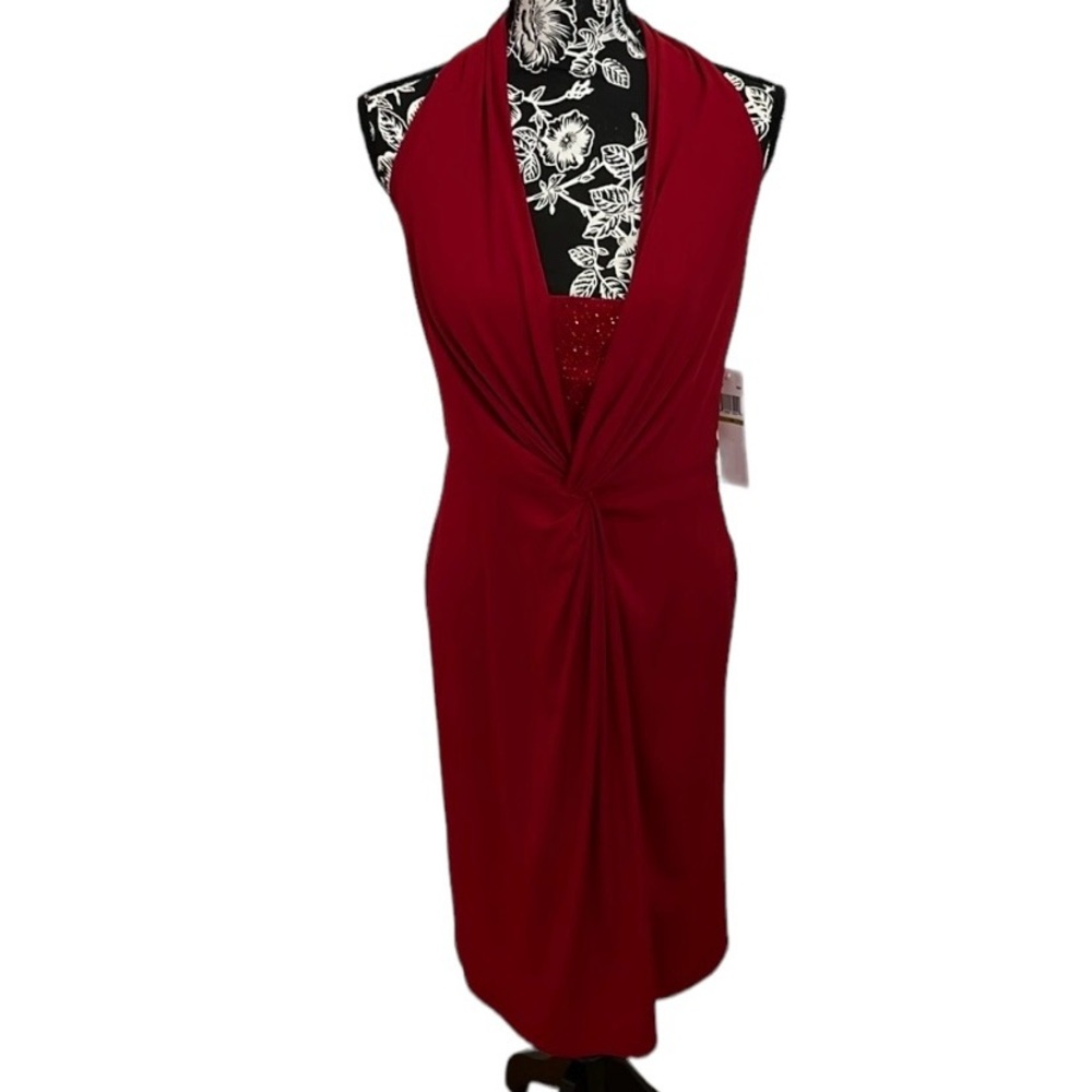 Maggy London size 14 Red halter dress with red rhinestone detail NWT